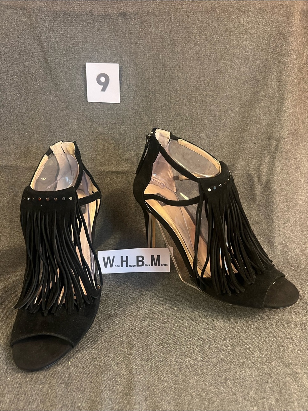 NEW Black suede-like Fringe Peep-Toe High Heel Sandals